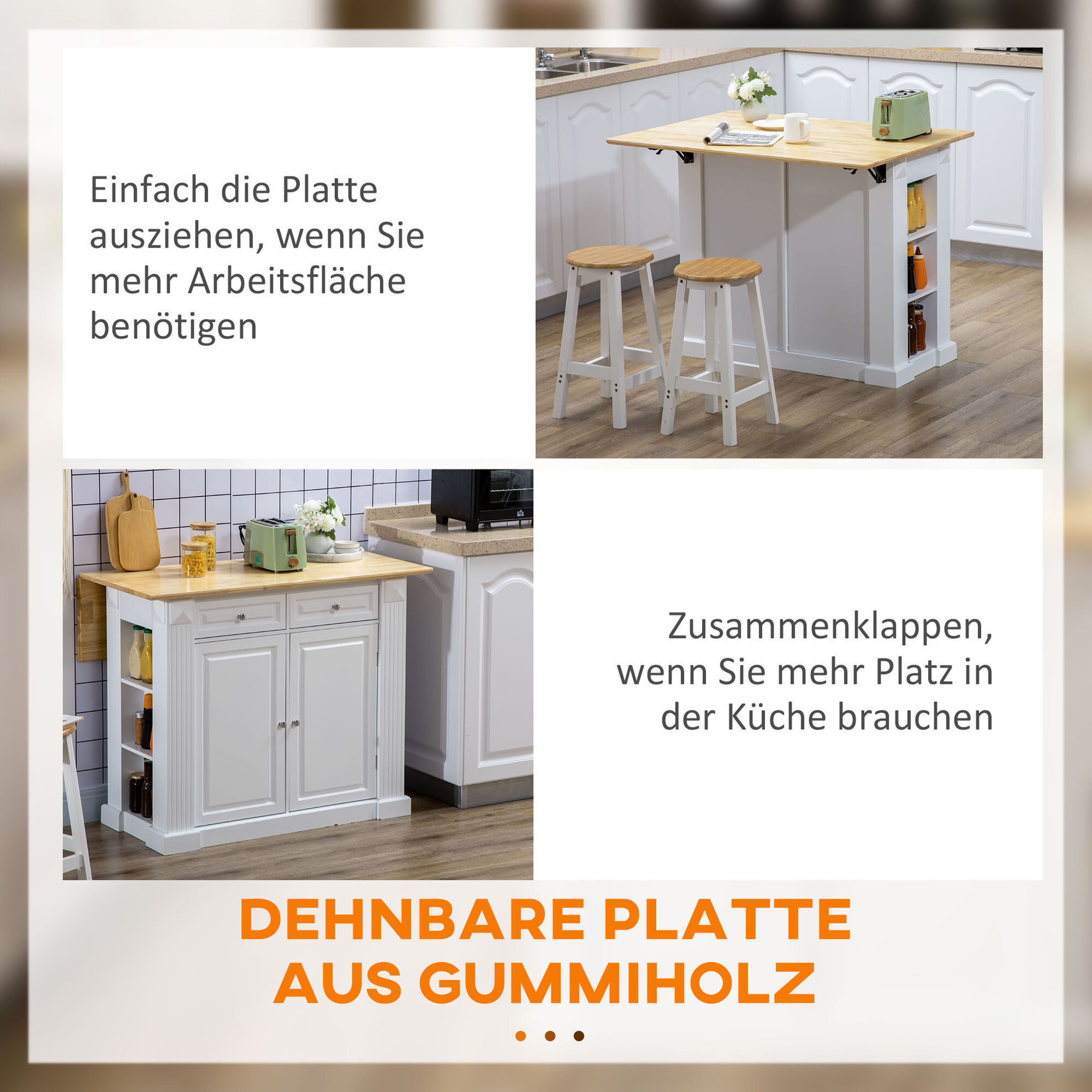 Kücheninsel mit ausziehbarer Arbeitsplatte weiß Farbe: weiß | Weltbild.de