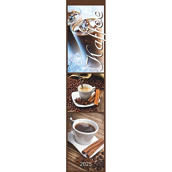 Küchenplaner Kaffee 2025 - Streifen-Kalender 11,3x49x5 cm - Kaffeekalender - mit leckeren Rezepten - Wandplaner - Küchenkalender - Alpha Edition