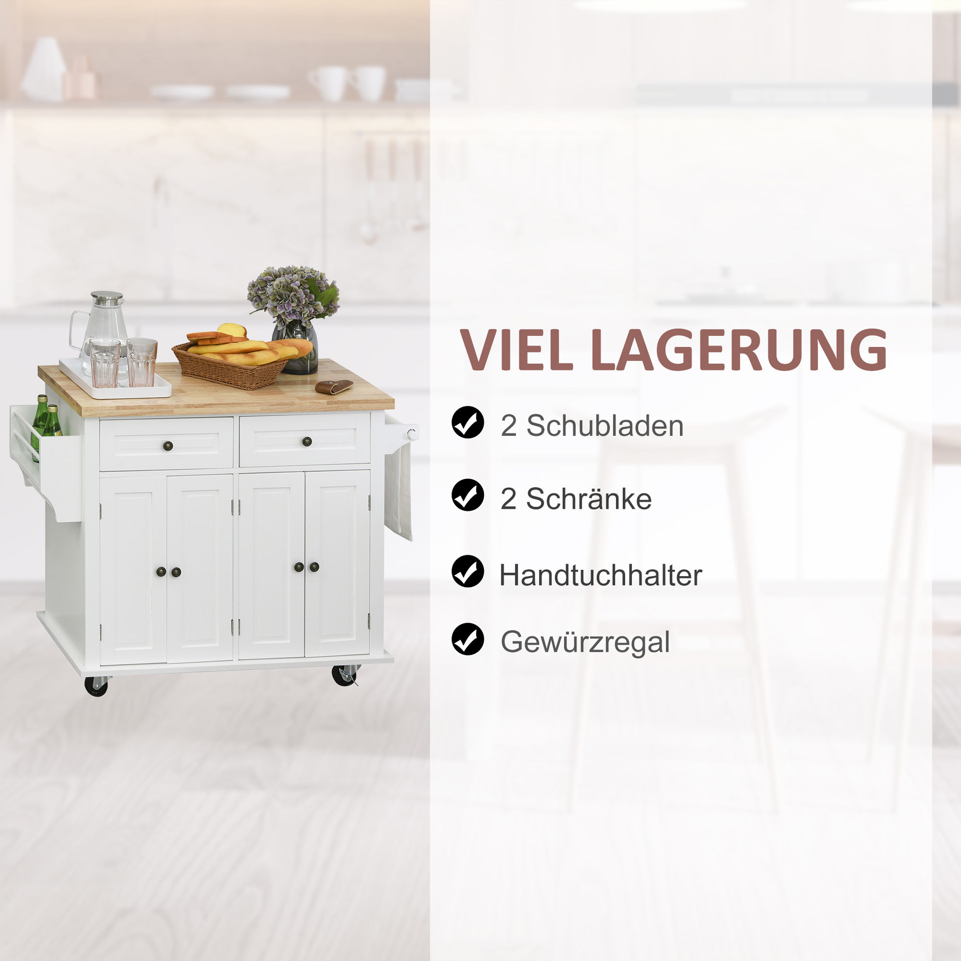 Küchenwagen Mit verstellbaren Einlegeböden, Aus massivem MDF-Holz und  Spanplatten | Weltbild.de