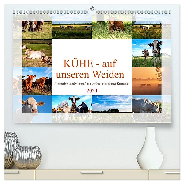 Kühe - auf unseren Weiden (hochwertiger Premium Wandkalender 2024 DIN A2 quer), Kunstdruck in Hochglanz, Tanja Riedel