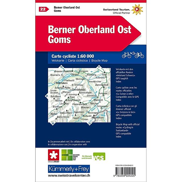 Kümmerly+Frey Karte Berner Oberland Ost - Goms mit Ortsindex Velokarte Buch  versandkostenfrei bei Weltbild.ch bestellen