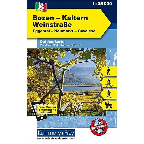 Kümmerly+Frey Outdoorkarte Bozen-Kaltern, Weinstrasse, Eggental, Neumarkt, Cavalese
