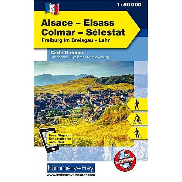 Kümmerly+Frey Outdoorkarte Elsass - Colmar - Sélestat, Freiburg im Breisgau, Lahr