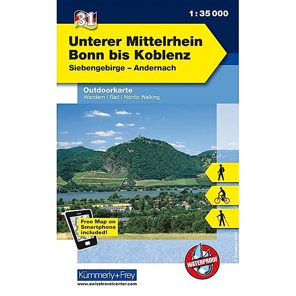 Kümmerly+Frey Outdoorkarte Unterer Mittelrhein, Bonn bis Koblenz