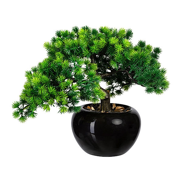 Künstliche Bonsai Lärche im Keramiktopf mit Kies (Größe: 26 cm, Anzahl Äste: 3)