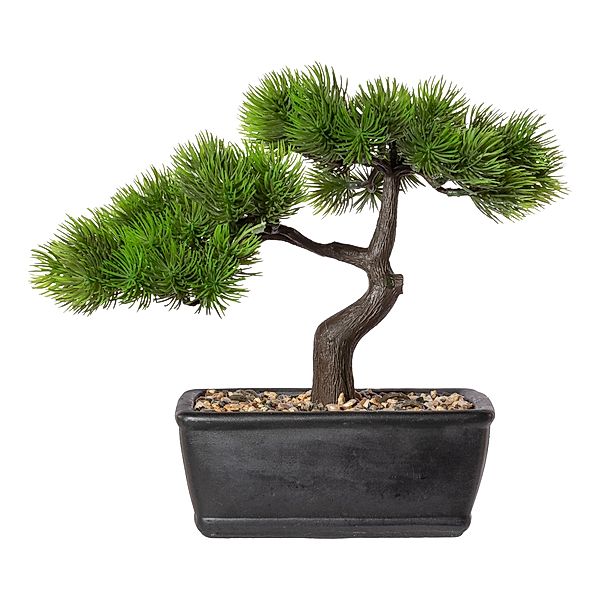 Künstliche Bonsai Lärche in Zementschale mit Zierkies, 25 cm