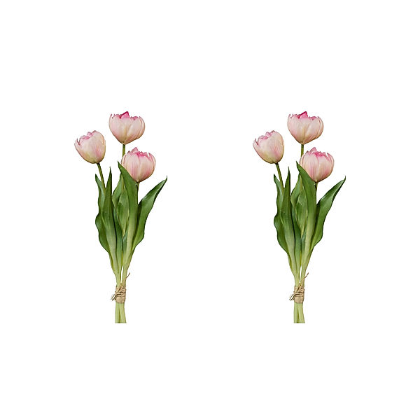 Künstliche gefüllte Tulpen im 3er Bund, 2er-Set, 37 cm (Farbe: rosa)