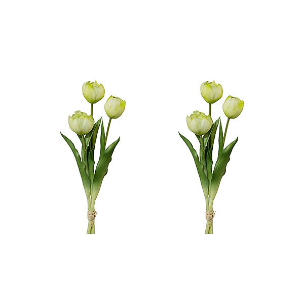 Künstliche gefüllte Tulpen im 3er Bund, 2er-Set, 37 cm (Farbe: weiss)