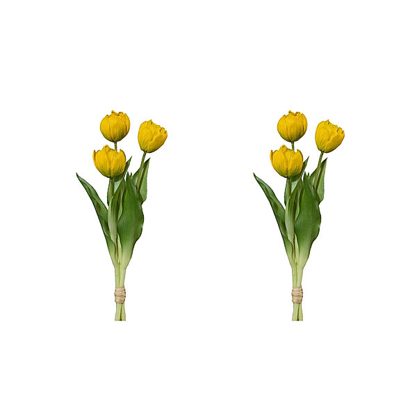 Künstliche gefüllte Tulpen im 3er Bund, 2er-Set, 37 cm (Farbe: gelb)