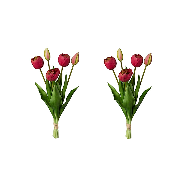 Künstliche gefüllte Tulpen im 5er Bund, 2er-Set, 39 cm (Farbe: pink)