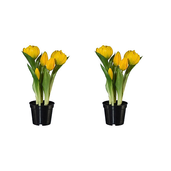 Künstliche gefüllte Tulpen im Topf, 2er-Set, 25 cm (Farbe: gelb)
