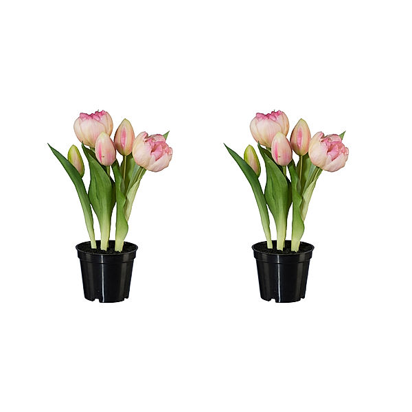 Künstliche gefüllte Tulpen im Topf, 2er-Set, 25 cm (Farbe: rosa)