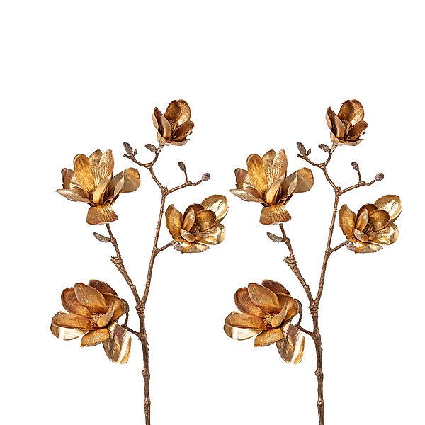 Künstliche Magnolie mit 4 Blüten in altgold im 2er-Set, je 85 cm