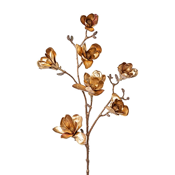 Künstliche Magnolie mit 7 Blüten in altgold, 104 cm