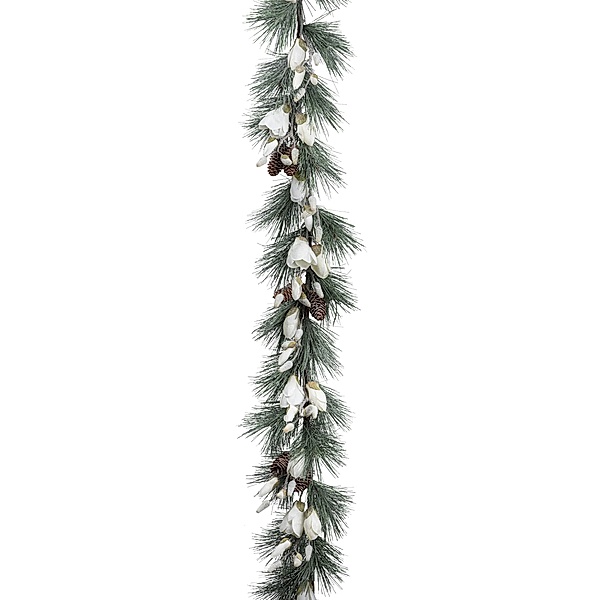 Künstliche Magnoliengirlande in weiss, 175 cm