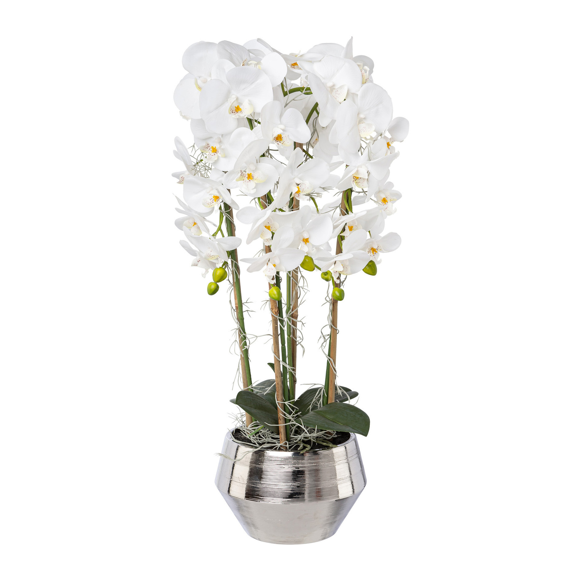 Künstliche Phalaenopsis Orchidee im Silbertopf, 75 cm, weiß