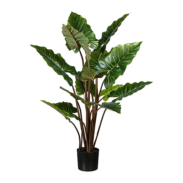 Künstliche Taropflanze im Kunststofftopf, 14 Blätter, 140 cm