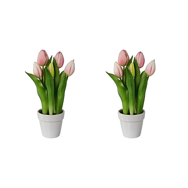 Künstliche Tulpen im Keramiktopf, 2er-Set, 25 cm (Farbe: rosa)