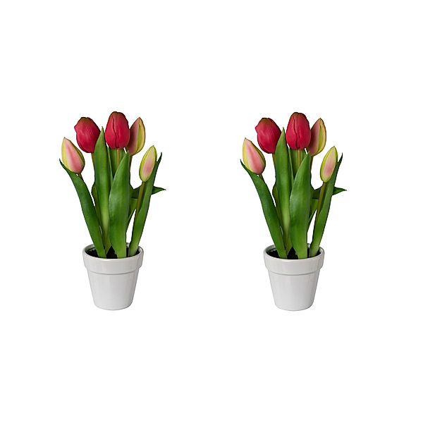 Künstliche Tulpen im Keramiktopf, 2er-Set, 25 cm (Farbe: pink)
