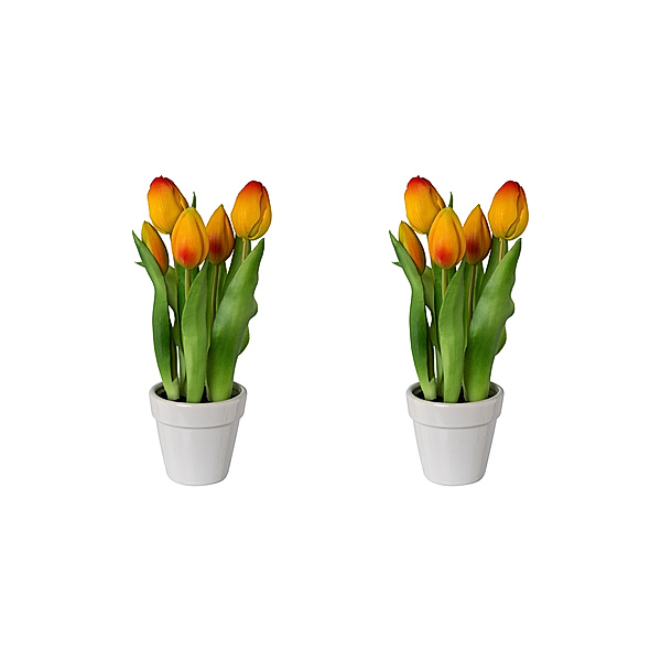 Künstliche Tulpen im Keramiktopf, 2er-Set, 25 cm (Farbe: orange)