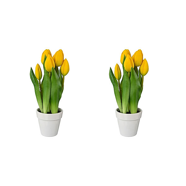 Künstliche Tulpen im Keramiktopf, 2er-Set, 25 cm (Farbe: gelb)