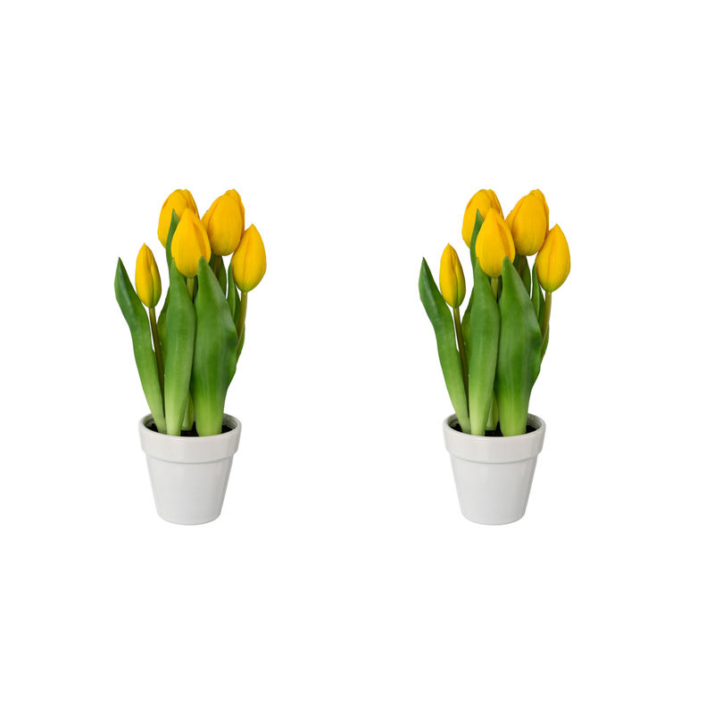 Künstliche Tulpen 25 Farbe: 2er-Set, im gelb Keramiktopf, cm