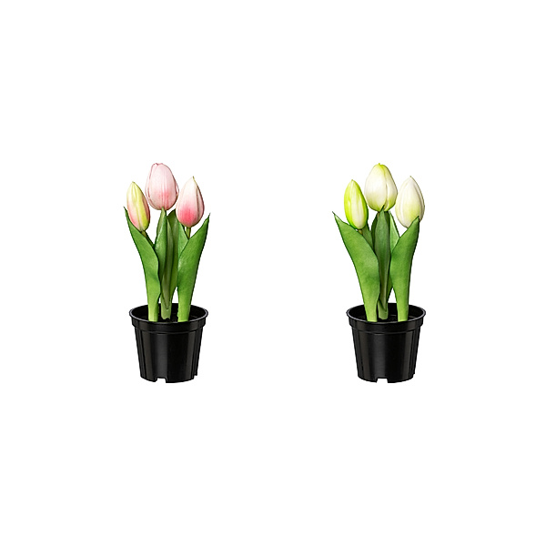 Künstliche Tulpen im Topf, 2er-Set, 20,5 cm (Farbe: rosa + weiß)
