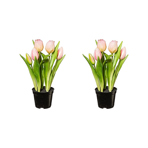 Künstliche Tulpen im Topf, 2er-Set, 25 cm (Farbe: rosa)