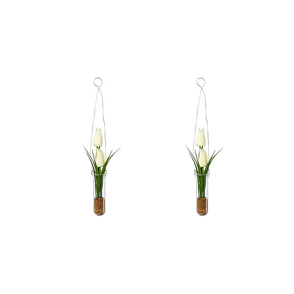 Künstliche Tulpen in Hängevase, 2er-Set (Farbe: weiss)