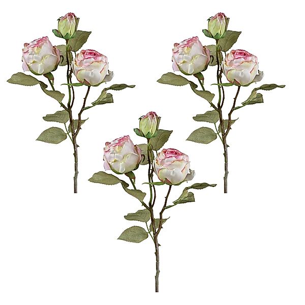 Künstliche Vintagerose, 53 cm, 3er-Set (Farbe: rosa)