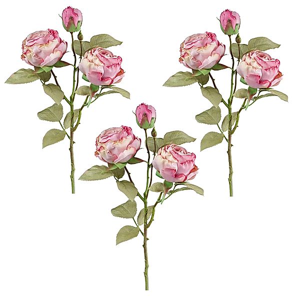 Künstliche Vintagerose, 54 cm, 3er-Set (Farbe: dunkelrosa)