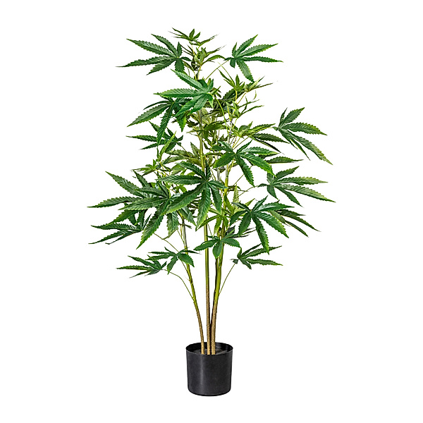 Künstliche Zierhanfpflanze im Kunststofftopf, 72 Blätter, 90 cm