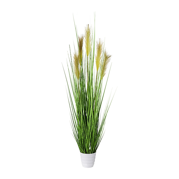 Künstlicher Grasbusch im weißen Topf (Größe: 110 cm)