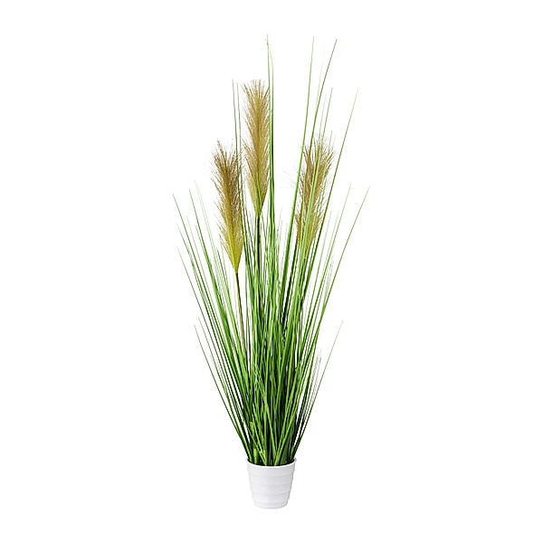 Künstlicher Grasbusch im weißen Topf (Größe: 80 cm)