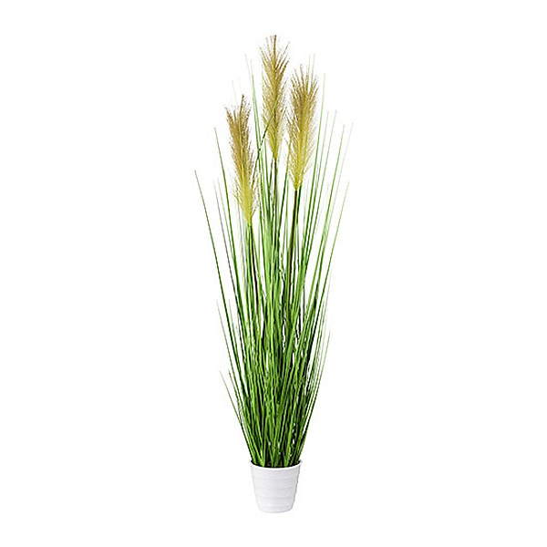 Künstlicher Grasbusch im weißen Topf (Größe: 95 cm)