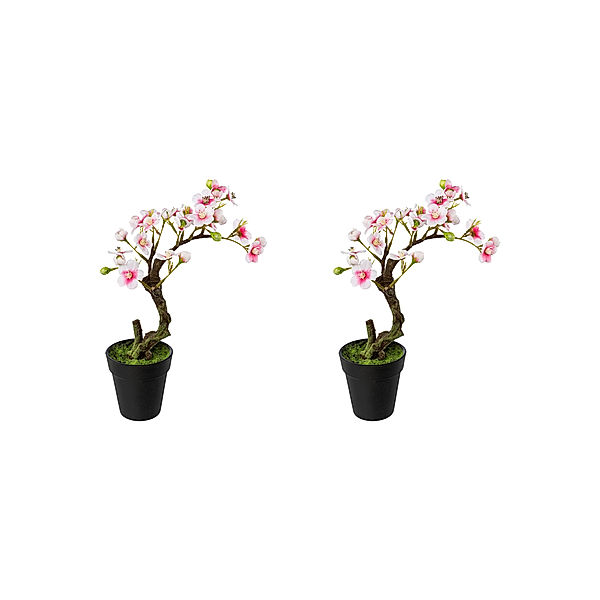 Künstlicher Mandelbonsai im Topf, 2er-Set, 26 cm (Farbe: rosa)