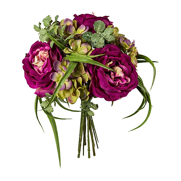 Künstlicher Rosen-Hortensien Mixstrauß, 29 cm (Farbe: lila)