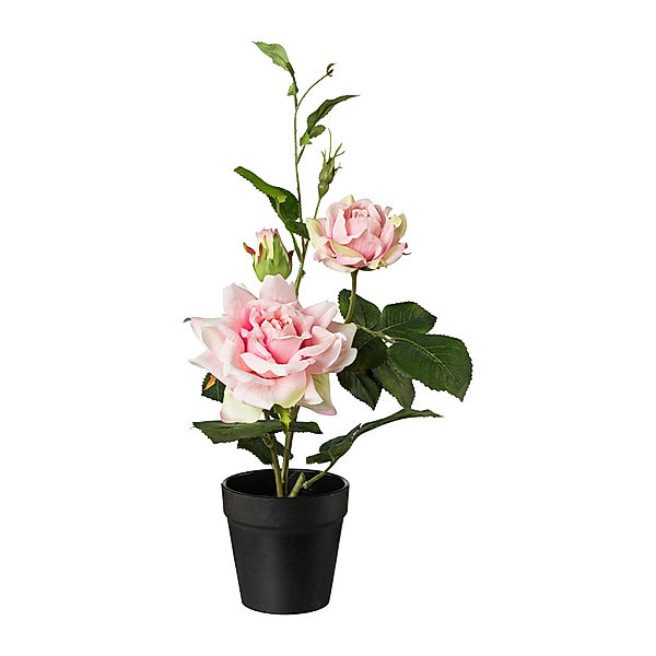 Künstlicher Rosenbusch im Topf, 40 cm (Farbe: rosa)