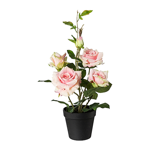 Künstlicher Rosenbusch im Topf, 48 cm (Farbe: rosa)
