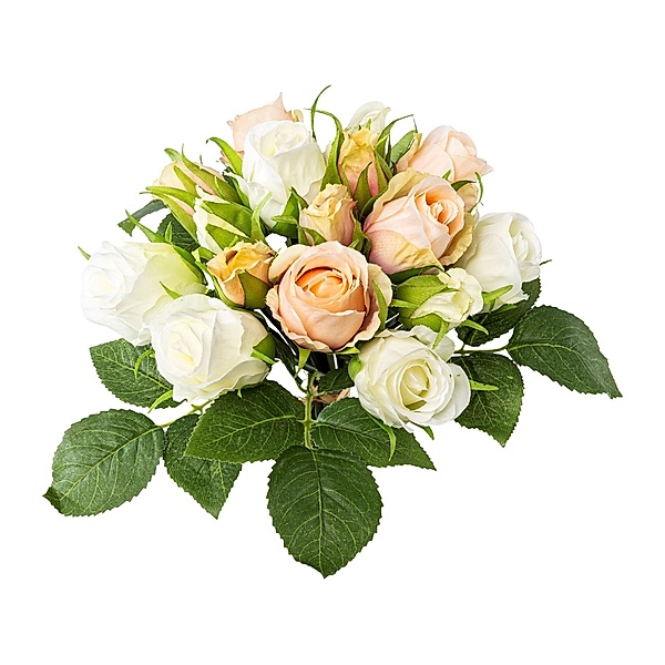 Künstlicher Rosenstrauß mit 16 Rosen, 29 cm hoch (Farbe: altrosa-grün)