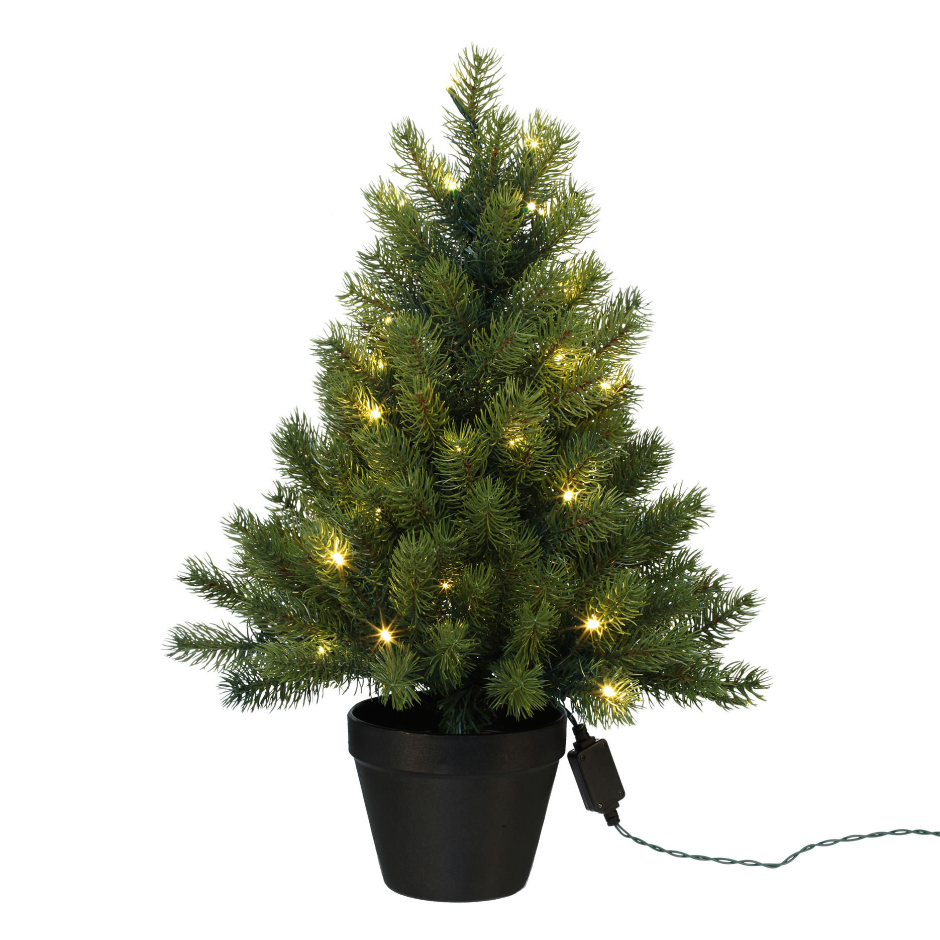 Künstlicher Tannenbaum im Topf mit 50 Lichtern, 60 cm Variante: Netzteil | Künstliche Weihnachtsbäume