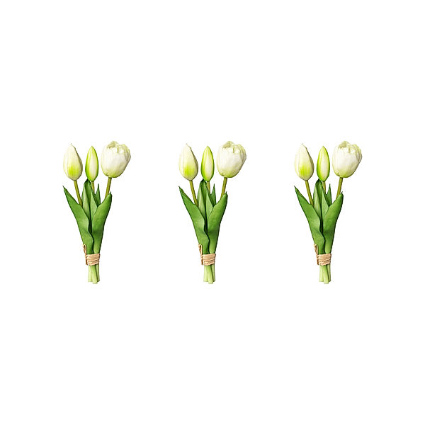 Künstlicher Tulpenbund, 3er-Set, 20,5 cm (Farbe: weiß)