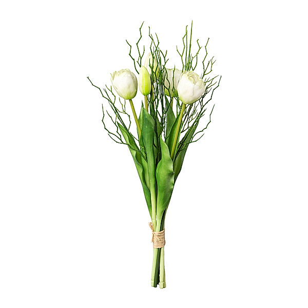 Künstlicher Tulpenbund mit Zweigen, 43 cm (Farbe: weiß)