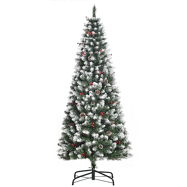 Künstlicher Weihnachtsbaum mit künstlichem Naturschmuck und künstlichem Schnee