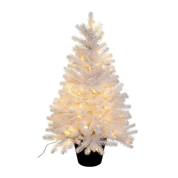 Künstlicher weißer Tannenbaum im Topf, beleuchtet mit 100 Lichtern, 90 cm