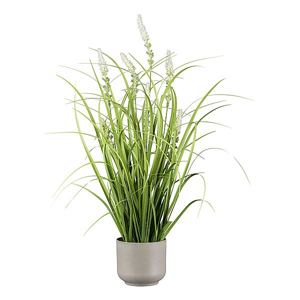 Künstliches Gras mit Salvien im grauen Melamintopf (Größe: 48 cm)