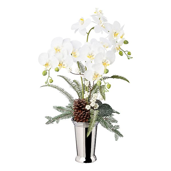 Künstliches Phalaenopsisgesteck in Keramikvase, 70 cm, weiß