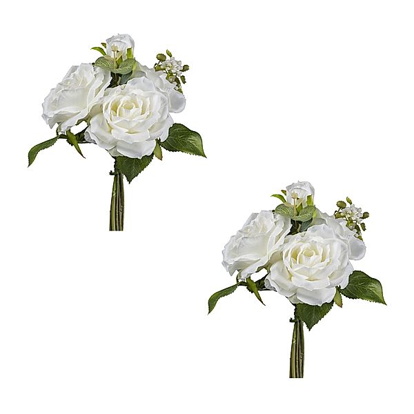 Künstliches Rosenbouquet, 30 cm, 2er-Set (Farbe: weiß)