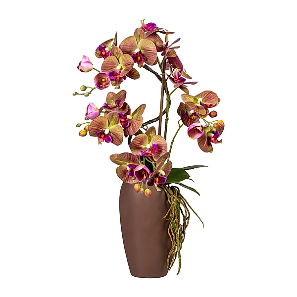 Kunst-Phalaenopsis-Arrangement in Vase, 70 cm, 4 Blütenzweige (Farbe: grün-lila)