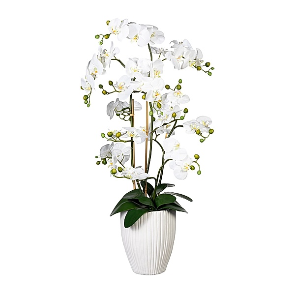 Kunst-Phalaenopsis in Keramikvase m. Erde, 110 cm, 12 Zweige (Farbe: weiss)